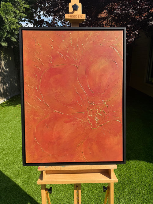 "Crimson Blossoming" original artwork on canvas (framed)